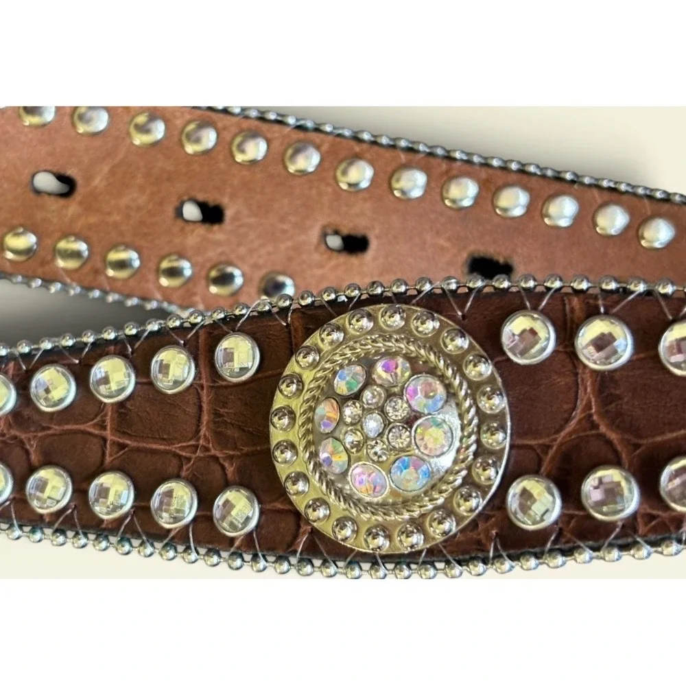 Blazin Roxx Womens Brown Croc Rhinestone Western Belt Crystal Concho M N3512002